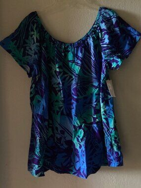 HILO HATTIE HAWAIIAN ORIGINAL ALOHA BLOUSE PEASANT FLOWER MADE IN HAWAII NWT L